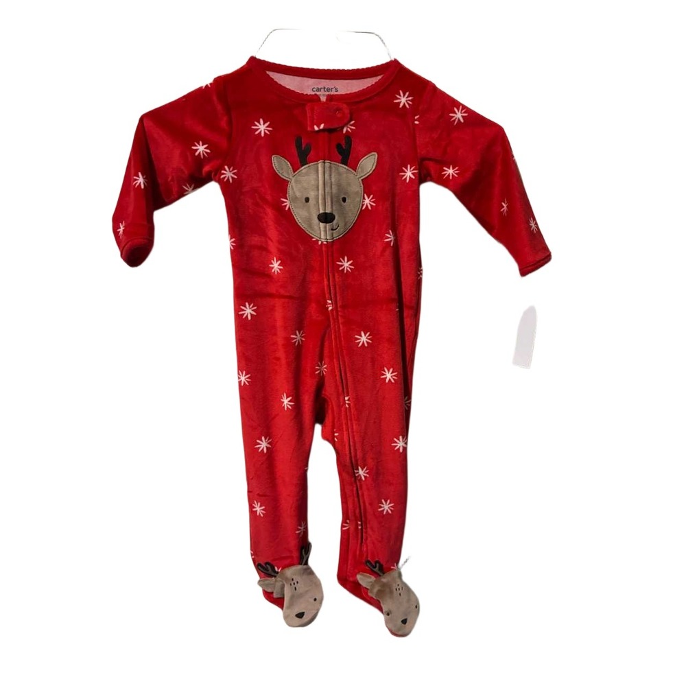 Carters‎ Red Reindeer Snowflake Footed Pajamas Sleepsuit 9m